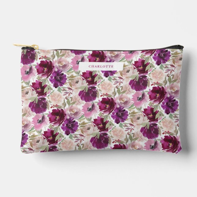 Bolsito Accesorio Pequeño Flores de acuarela rosa magenta (Anverso)