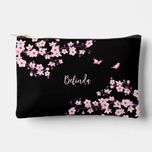 Bolsito Accesorio Pequeño Flores de Cerezo Rosa Monograma Negro