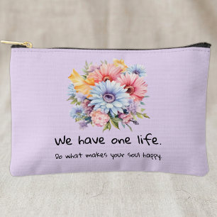 Bolsito Accesorio Pequeño Flores de gerbera palabras positivas moradas