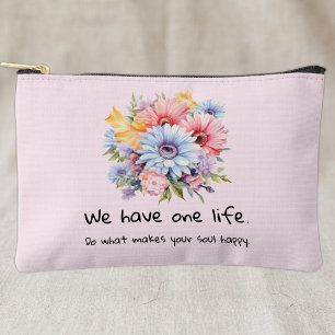 Bolsito Accesorio Pequeño Flores de gerbera palabras positivas rosadas