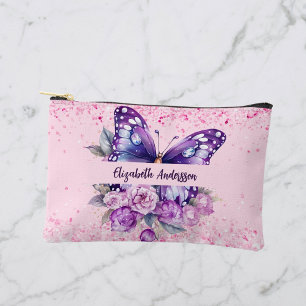 Bolsito Accesorio Pequeño Flores moradas rosadas de mariposa
