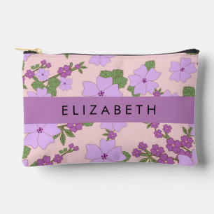 Bolsito Accesorio Pequeño Flores Púrpura, Patrón De Flores, Tu Nombre