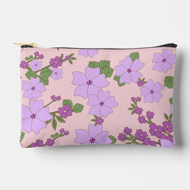 Bolsito Accesorio Pequeño Flores Púrpura, Patrón Floral, Patrón De Flores (Anverso)