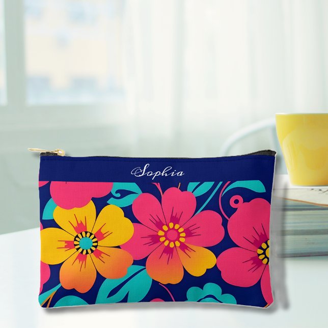 Bolsito Accesorio Pequeño Flores retro brillantes y audaces - Estilo dopamin (Bright and Bold Retro Flowers-Dopamine Style Accessory Pouch)