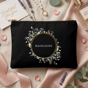 Bolsito Accesorio Pequeño Flores silvestres personalizadas doradas y negras