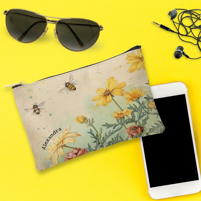 Bolsito Accesorio Pequeño Flores silvestres y abejas cosméticas o (Subido por el creador)