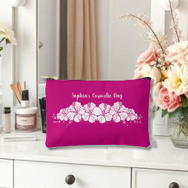 Bolsito Accesorio Pequeño Flores tropicales hawaianas hibiscus rosadas