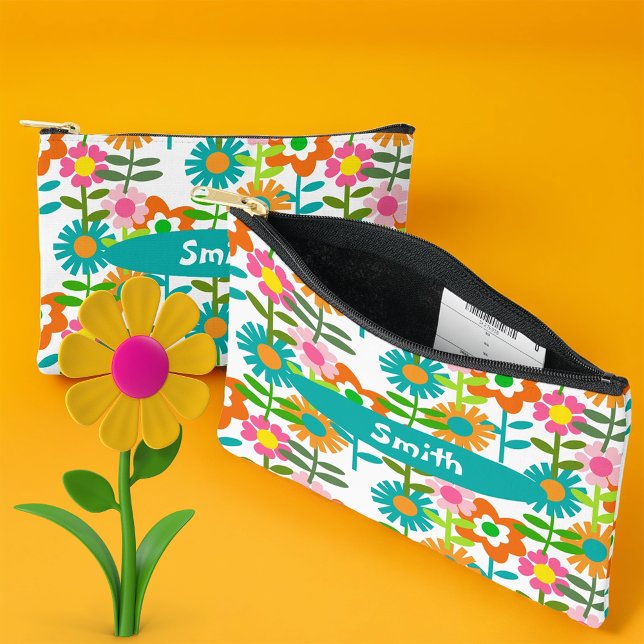 Bolsito Accesorio Pequeño Flores Turquesas Y Naranjas Retro (Subido por el creador)