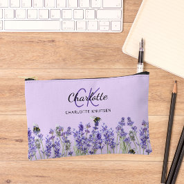 Bolsito Accesorio Pequeño Flores violeta de lavanda nombre monograma
