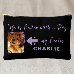 Bolsito Accesorio Pequeño Foto de perro mascota iniciales negro morado