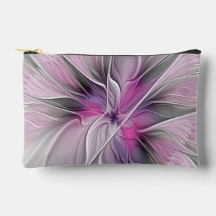Bolsito Accesorio Pequeño Fractal floral moderno abstracto flor rosa gris