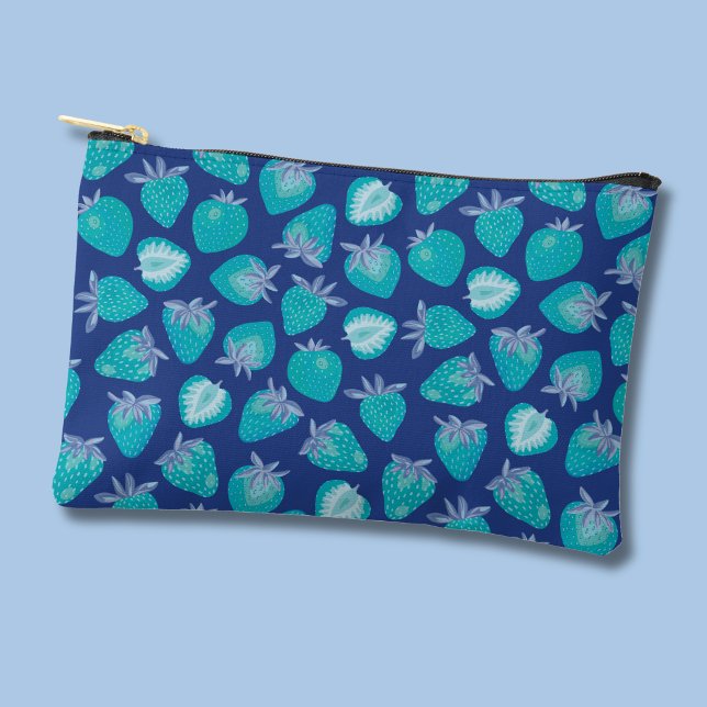 Bolsito Accesorio Pequeño Fresa Azul (Blue strawberry pattern fruit cosmetic accessory pouch)