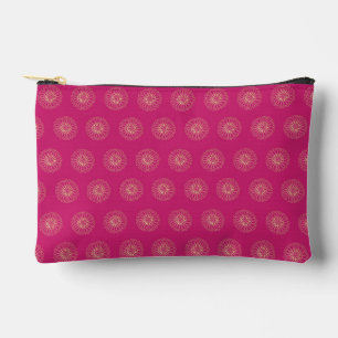 Bolsito Accesorio Pequeño Fucsia Medallones de Flor de Zinnia Dorada