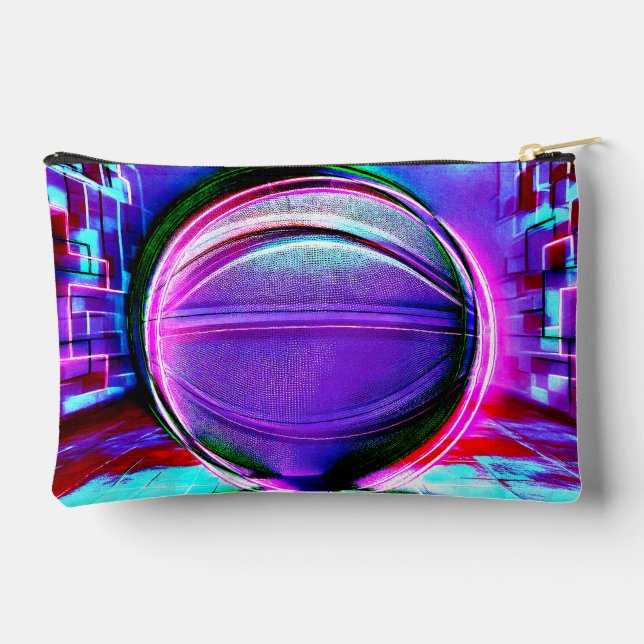 Bolsito Accesorio Pequeño Funky baloncesto con diseño morado y rosa (Reverso )