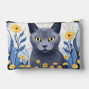 Bolsito Accesorio Pequeño Gato Azul Ruso Flores Amarillas