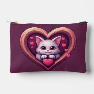 Bolsito Accesorio Pequeño Gato Blanco Adorable con Corazón Diseño de Amor Ga
