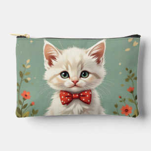 Bolsito Accesorio Pequeño Gato blanco adorable y lindo con corbata de moño