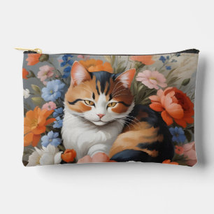 Bolsito Accesorio Pequeño Gato calico lindo y flores