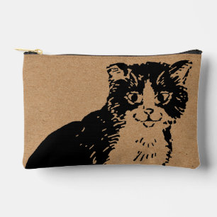 Bolsito Accesorio Pequeño Gato Kitty sobre Arte Impresionista en Papel Marró