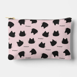 Bolsito Accesorio Pequeño Gato Negro Adorable Patrón Rosa Meow Gatito