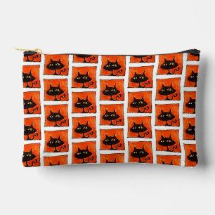 Bolsito Accesorio Pequeño Gato negro de Halloween cuadrados naranjas Cartoon