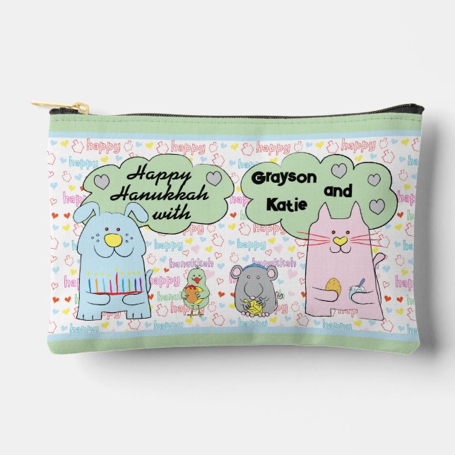 Bolsito Accesorio Pequeño Gato y amigos de Hanukkah juegan a Dreidel (Anverso)