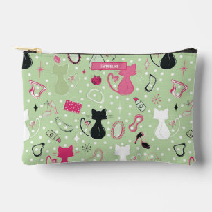 Bolsito Accesorio Pequeño Gatos Corazón Verde de Mitad de Siglo