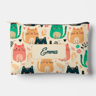 Bolsito Accesorio Pequeño Gatos Lindos y Patrón Floral Monograma Personaliza