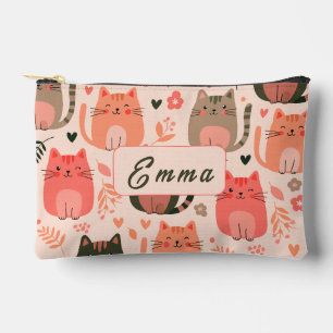 Bolsito Accesorio Pequeño Gatos Lindos y Patrón Floral Monograma Personaliza