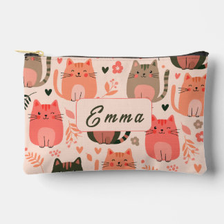 Bolsito Accesorio Pequeño Gatos Lindos y Patrón Floral Monograma Personaliza