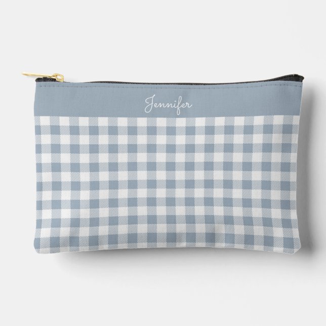 Bolsito Accesorio Pequeño Gingham Pattern Plaid Preppy Check Blue White Name (Anverso)