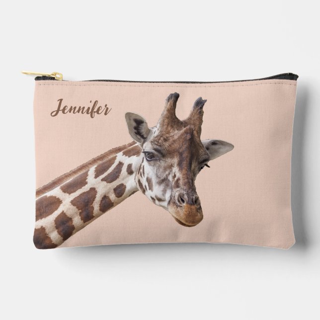 Bolsito Accesorio Pequeño Giraffe Retrato Animal Foto Nombre Personalizado (Anverso)