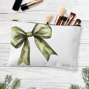 Bolsito Accesorio Pequeño Girly Coguette Watercolor Olive Green Elegant Bow