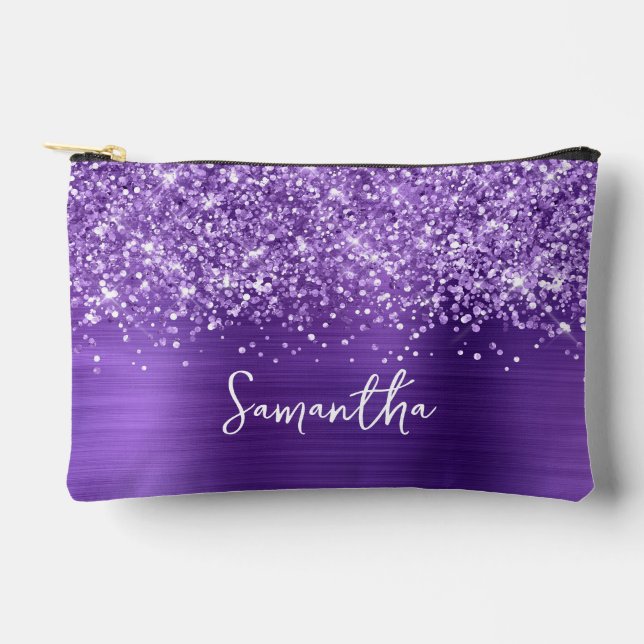 Bolsito Accesorio Pequeño Glittery Amethyst Glam Script Name (Anverso)
