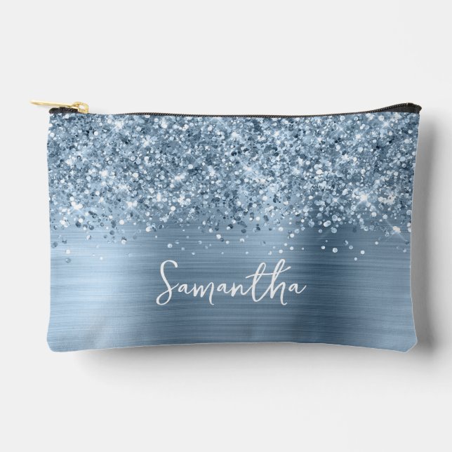 Bolsito Accesorio Pequeño Glittery Light Blue Glam Script Name (Anverso)