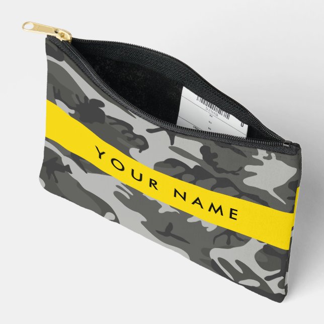 Bolsito Accesorio Pequeño Gray Camouflage Pattern, Your name, Personalize (Abierto)