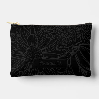 Bolsito Accesorio Pequeño Grey on Black Chrysanthemums with Name