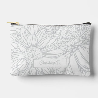 Bolsito Accesorio Pequeño Grey on White Chrysanthemums with Name