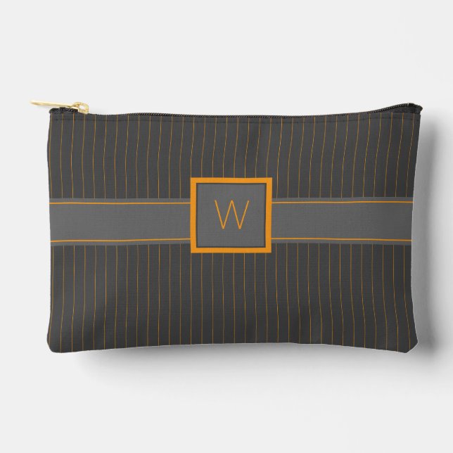 Bolsito Accesorio Pequeño Gris con rayas naranjas (Anverso)