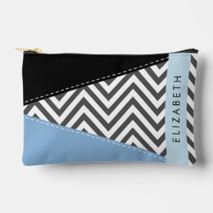 Bolsito Accesorio Pequeño Gris Zigzag, Gris Chevron, Azul, Tu Nombre