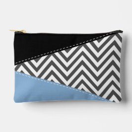 Bolsito Accesorio Pequeño Gris Zigzag, Gris Chevron, Zigzag Pattern, Azul