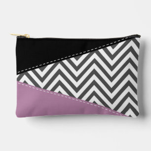 Bolsito Accesorio Pequeño Gris Zigzag, Gris Chevron, Zigzag Pattern, Púrpura