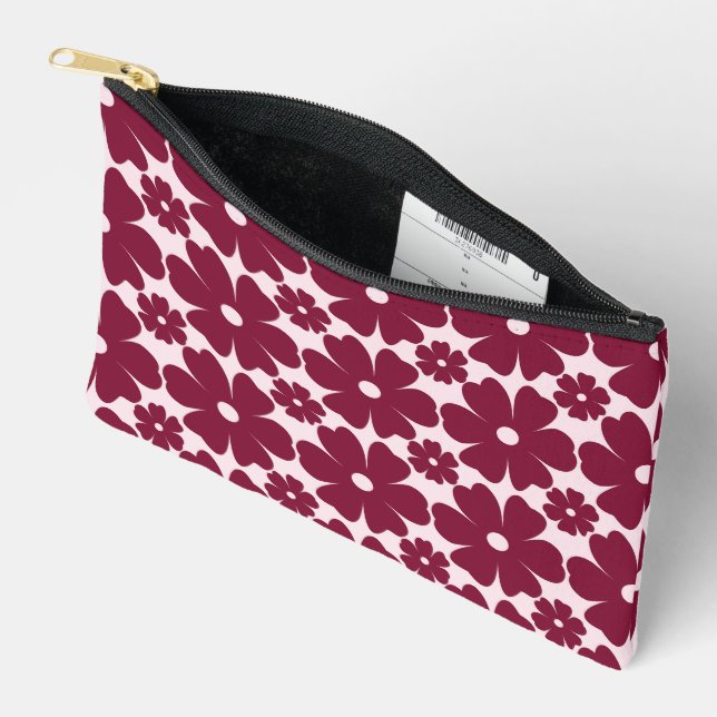 Bolsito Accesorio Pequeño Groovy Retro Daisy Pattern Deep Berry Pink (Abierto)