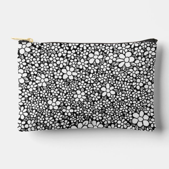 Bolsito Accesorio Pequeño Hand Drawn Black and White Flower Pattern (Anverso)