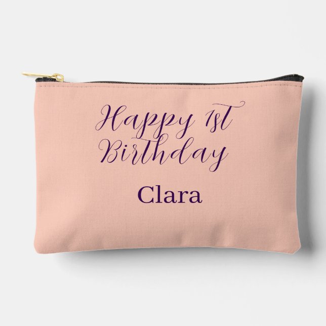 Bolsito Accesorio Pequeño Happy 1st birthday orange purple boho retro name  (Anverso)