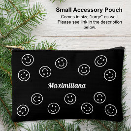 Bolsito Accesorio Pequeño Happy Faces White on Black - Pouch accesorio peque
