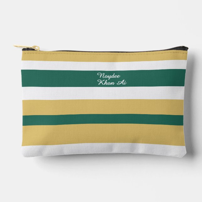 Bolsito Accesorio Pequeño Harmony Stripes Lines Green Gold White (Anverso)