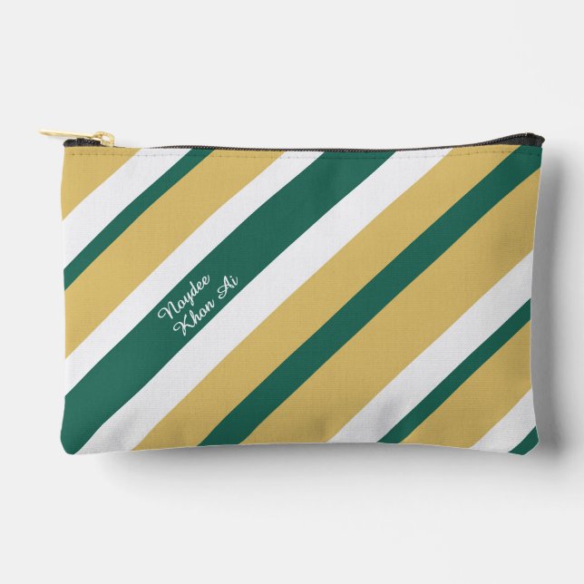 Bolsito Accesorio Pequeño Harmony Stripes Lines Green Gold White (d) (Anverso)