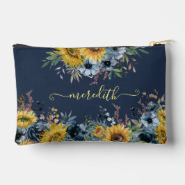 Bolsito Accesorio Pequeño Hermosa acuarela girasoles nombre de fondo azul