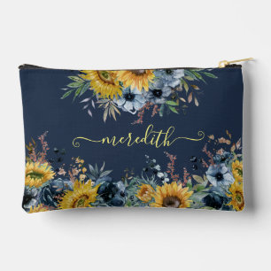 Bolsito Accesorio Pequeño Hermosa acuarela girasoles nombre de fondo azul